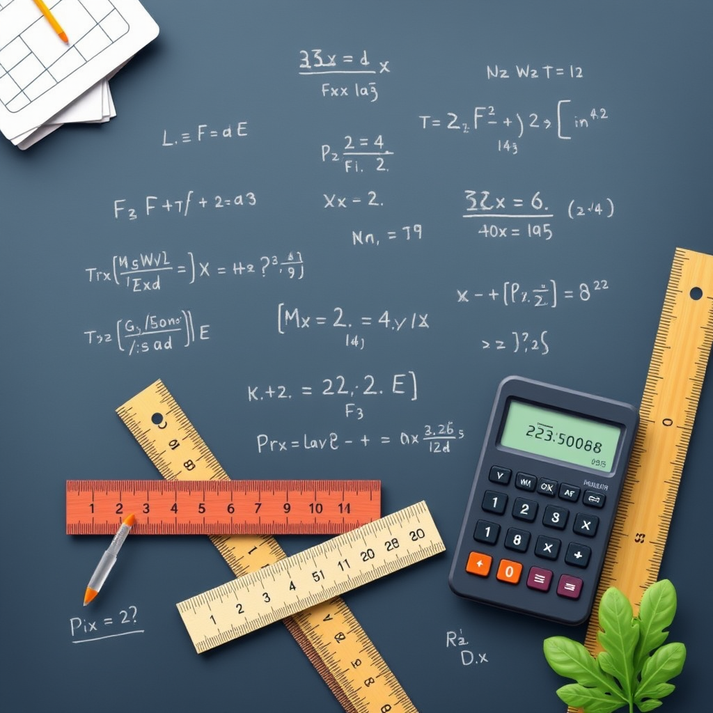 Educational illustration showing digital measurement concepts with rulers, calculators, and mathematical formulas representing the fundamentals of digital asset understanding