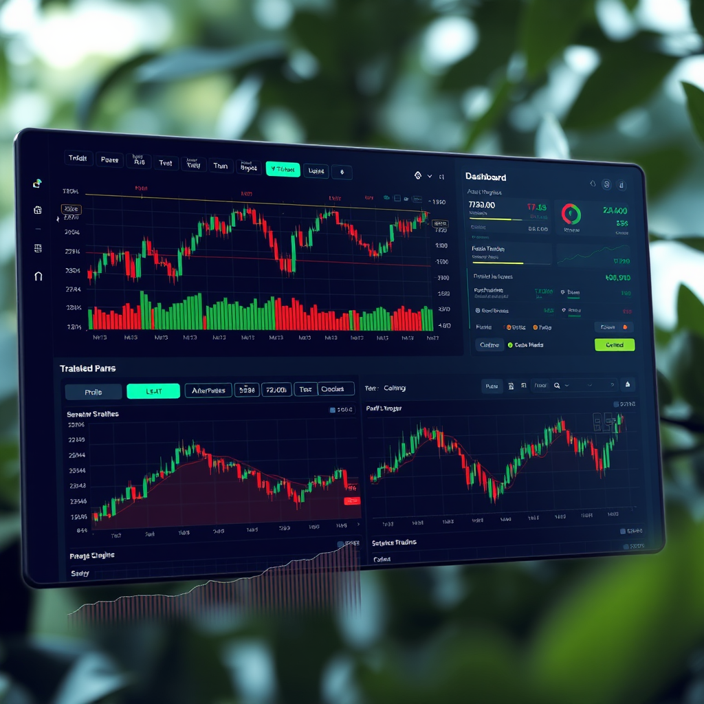 Advanced cryptocurrency trading bot dashboard showing multiple trading pairs, real-time charts, profit analytics, and automated strategy execution interface with clean modern design