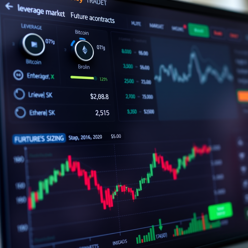 Cryptocurrency margin trading interface displaying leverage controls, position sizing tools, and real-time market data for Bitcoin and Ethereum futures contracts