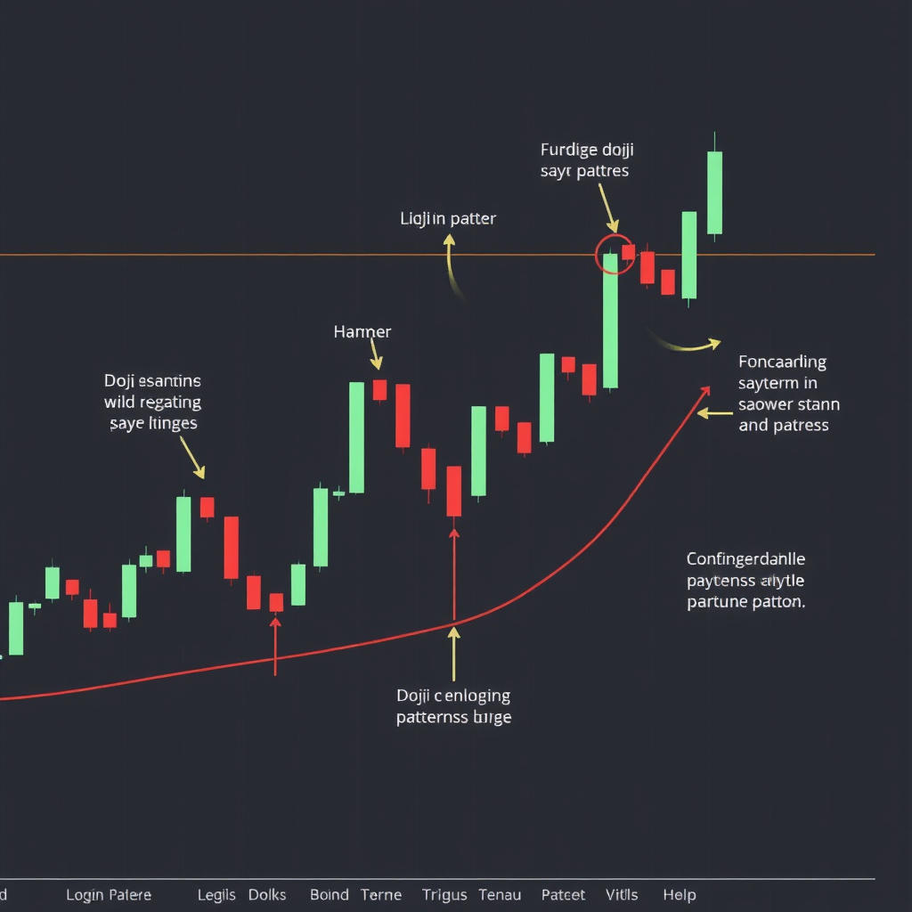 Detailed cryptocurrency candlestick chart showing various reversal patterns including doji, hammer, and engulfing patterns with clear pattern identification markers
