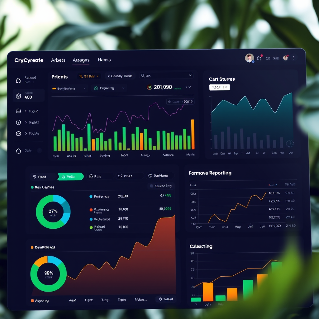Professional cryptocurrency portfolio management dashboard interface showing detailed asset breakdown, performance charts, and comprehensive reporting tools for digital asset tracking